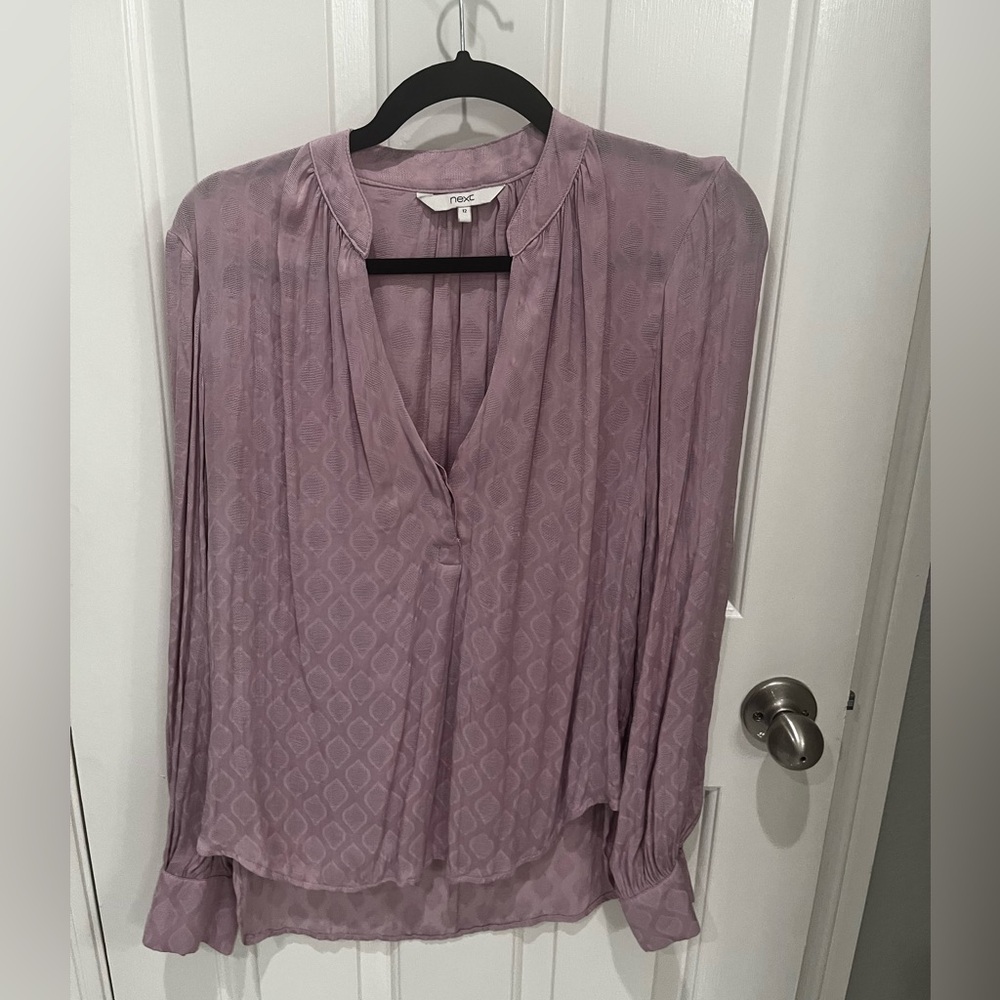 Next Pink Pleated Long Sleeve Blouse with Mandarin Collar